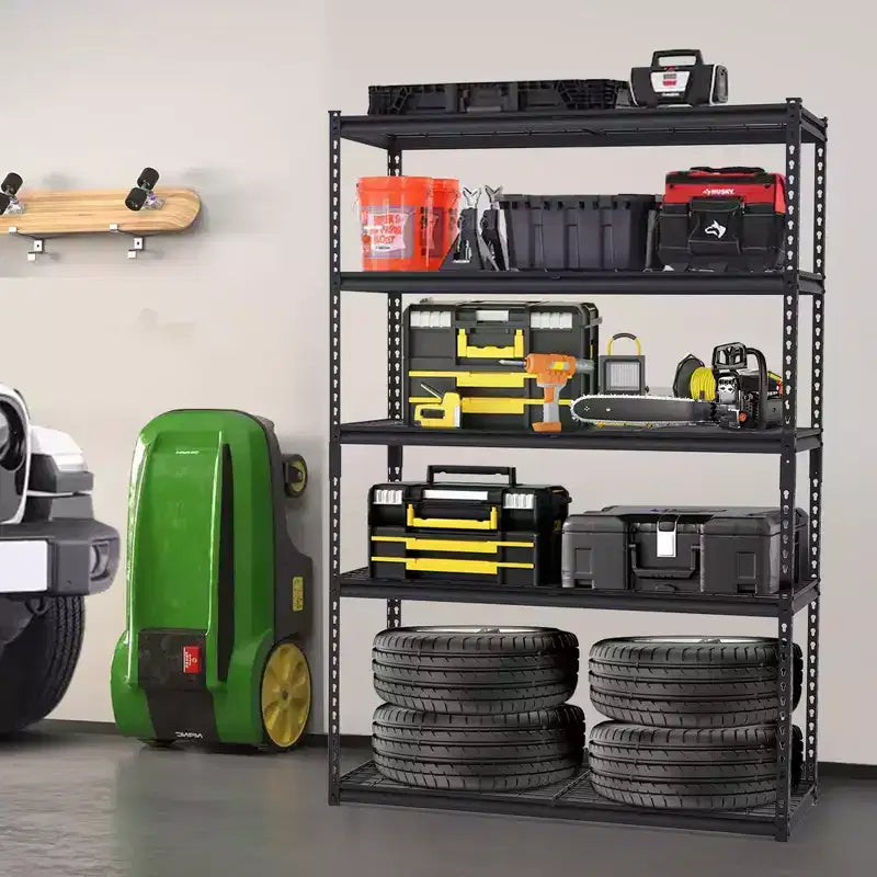 Étagère de rangement de garage à 5 niveaux, unité d'étagères de rangement en métal réglable, étagères de rangement de garage faciles à assembler
