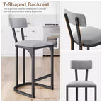 Tabourets de bar lot de 2 - Tabourets de bar rembourrés hauteur comptoir pour salle à manger, chaises îlot pour table de cuisine, tabourets hauts avec dossier pour bar à domicile