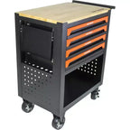 Servante d'atelier Acekool avec 4 tiroirs, chariot de mécanicien mobile avec roues robustes et panneau latéral, orange