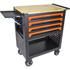 Servante d'atelier Acekool avec 4 tiroirs, chariot de mécanicien mobile avec roues robustes et panneau latéral, orange