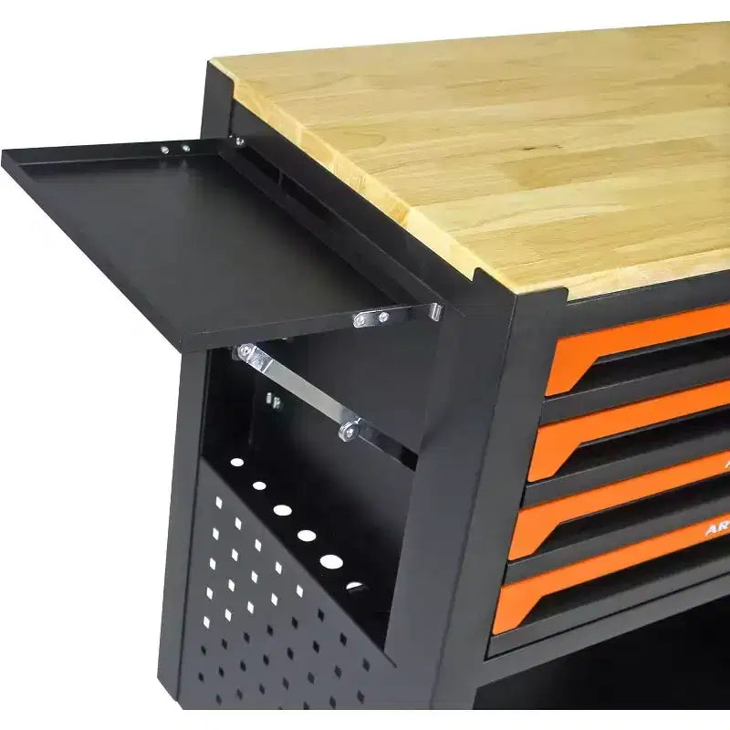 Servante d'atelier Acekool avec 4 tiroirs, chariot de mécanicien mobile avec roues robustes et panneau latéral, orange
