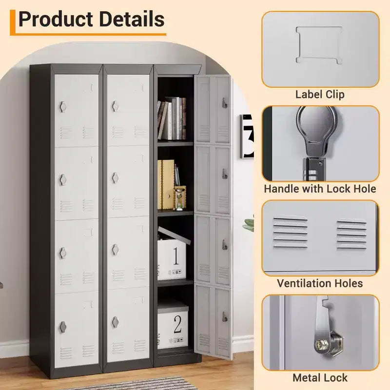 Armoire de rangement métallique haute de 72 pouces avec 4 portes, casier en acier avec étagères pour l'école, le bureau, le garage, la salle de sport, l'entrepôt à domicile