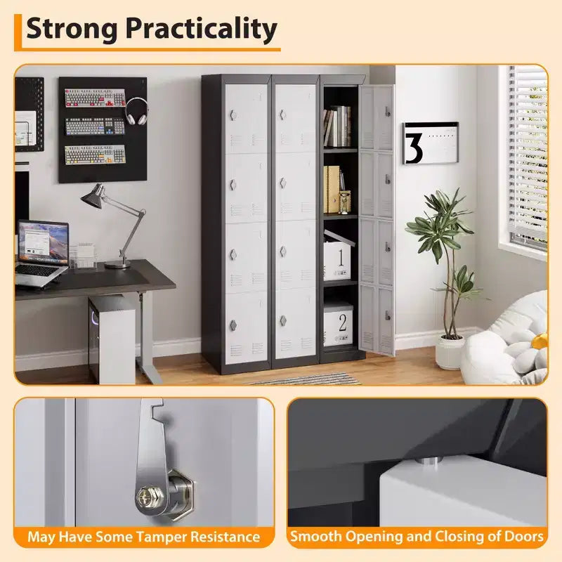 Armoire de rangement métallique haute de 72 pouces avec 4 portes, casier en acier avec étagères pour l'école, le bureau, le garage, la salle de sport, l'entrepôt à domicile