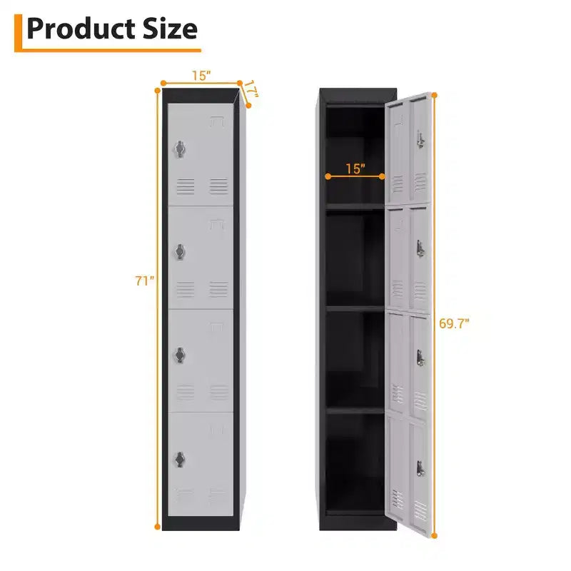 Armoire de rangement métallique haute de 72 pouces avec 4 portes, casier en acier avec étagères pour l'école, le bureau, le garage, la salle de sport, l'entrepôt à domicile