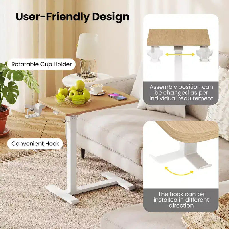 Table d'appoint en C réglable en hauteur Costway avec crochet et porte-gobelet pour lit/chevet Noir/Naturel/Blanc