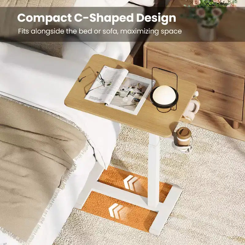 Table d'appoint en C réglable en hauteur Costway avec crochet et porte-gobelet pour lit/chevet Noir/Naturel/Blanc