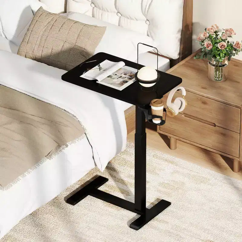 Table d'appoint en C réglable en hauteur Costway avec crochet et porte-gobelet pour lit/chevet Noir/Naturel/Blanc