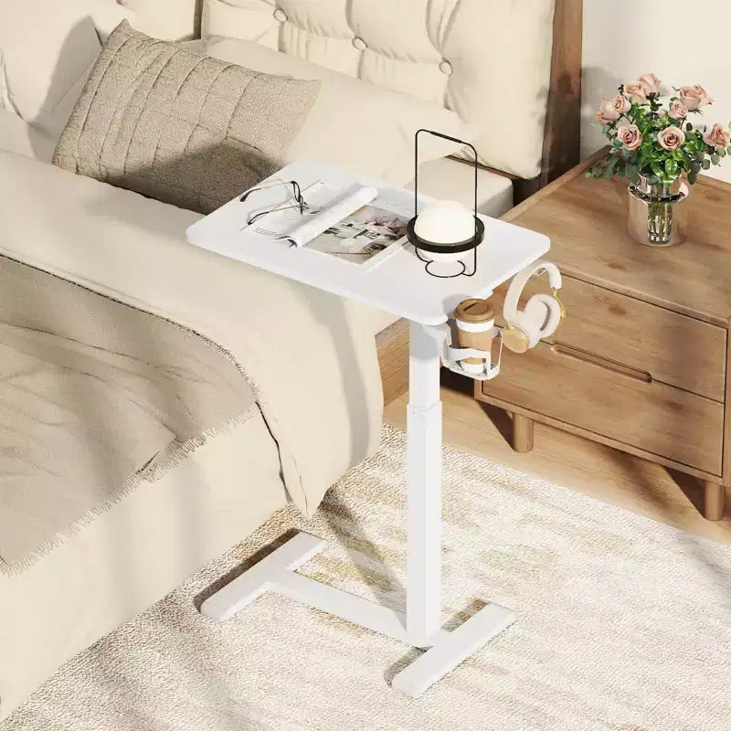 Table d'appoint en C réglable en hauteur Costway avec crochet et porte-gobelet pour lit/chevet Noir/Naturel/Blanc