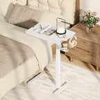 Table d'appoint en C réglable en hauteur Costway avec crochet et porte-gobelet pour lit/chevet Noir/Naturel/Blanc