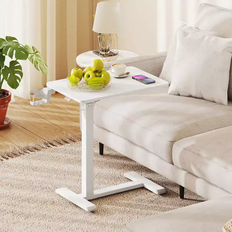 Table d'appoint en C réglable en hauteur Costway avec crochet et porte-gobelet pour lit/chevet Noir/Naturel/Blanc