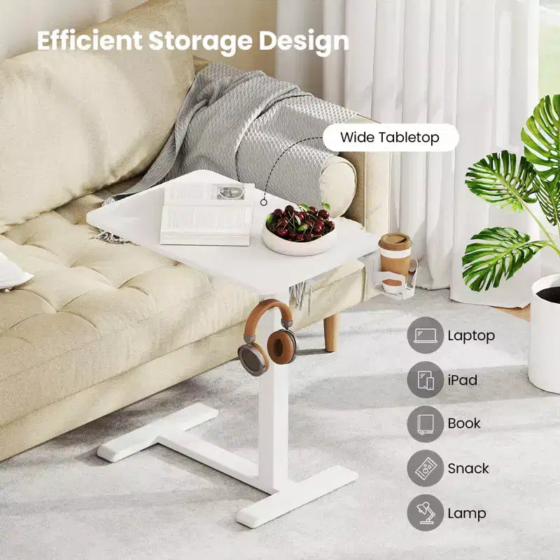 Table d'appoint en C réglable en hauteur Costway avec crochet et porte-gobelet pour lit/chevet Noir/Naturel/Blanc