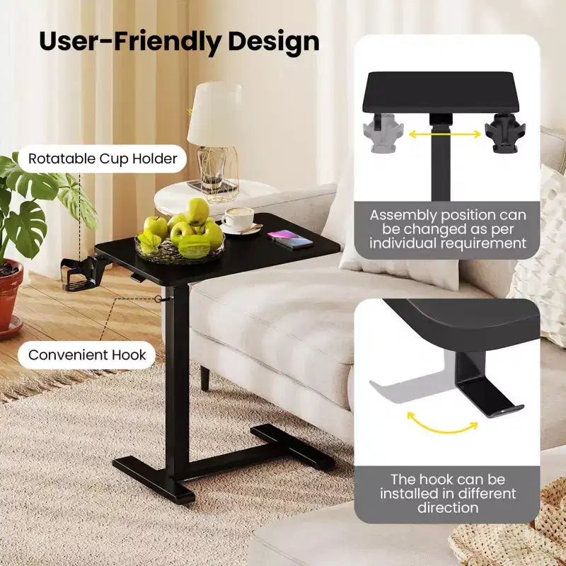 Table d'appoint en C réglable en hauteur Costway avec crochet et porte-gobelet pour lit/chevet Noir/Naturel/Blanc