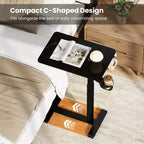Table d'appoint en C réglable en hauteur Costway avec crochet et porte-gobelet pour lit/chevet Noir/Naturel/Blanc