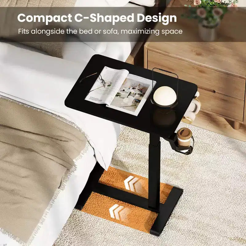 Table d'appoint en C réglable en hauteur Costway avec crochet et porte-gobelet pour lit/chevet Noir/Naturel/Blanc