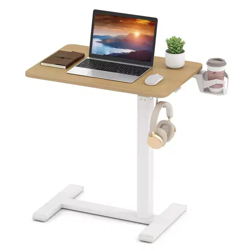 Table d'appoint en C réglable en hauteur Costway avec crochet et porte-gobelet pour lit/chevet Noir/Naturel/Blanc