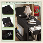 Table d'appoint Bestier avec roulettes, Table d'appoint moderne avec ports USB, Tiroir, Porte-gobelets, Table de canapé avec rangement pour salon, chambre à coucher