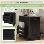 Table d'appoint Bestier avec roulettes, Table d'appoint moderne avec ports USB, Tiroir, Porte-gobelets, Table de canapé avec rangement pour salon, chambre à coucher