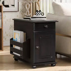 Table d'appoint Bestier avec roulettes, Table d'appoint moderne avec ports USB, Tiroir, Porte-gobelets, Table de canapé avec rangement pour salon, chambre à coucher