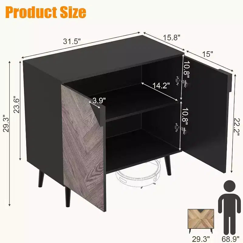 31,5 Meuble de rangement moderne - Buffet avec étagère et portes pour salle à manger et salon