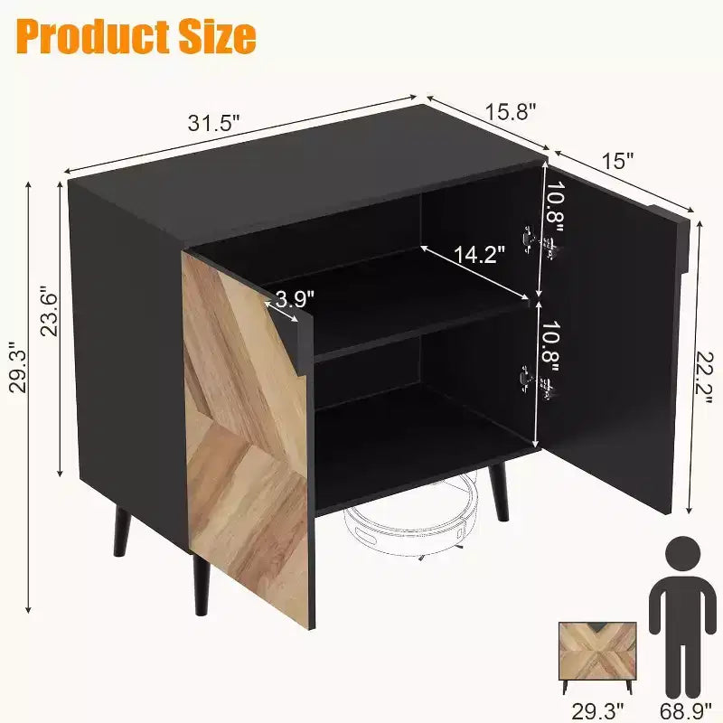 31,5 Meuble de rangement moderne - Buffet avec étagère et portes pour salle à manger et salon