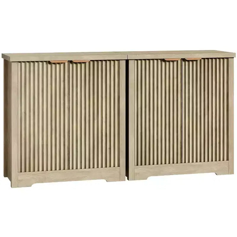 32.68 Buffet de salle à manger cannelé, Credenza moderne en bois avec portes et étagères pour salon, cuisine, salle à manger, couloir