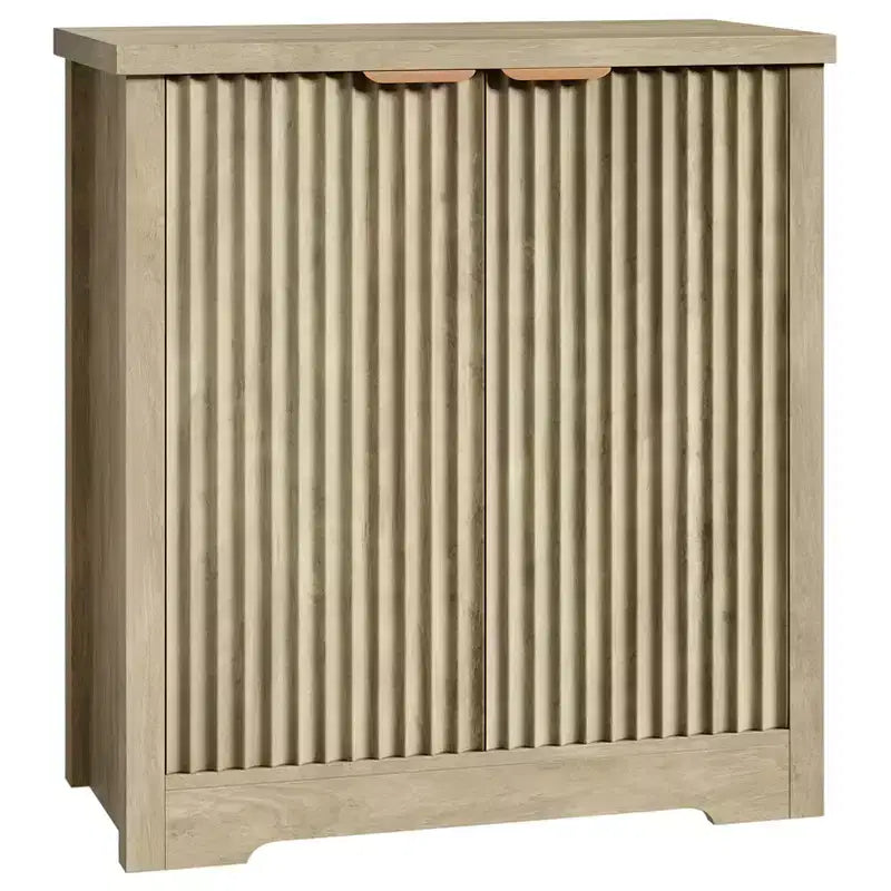32.68 Buffet de salle à manger cannelé, Credenza moderne en bois avec portes et étagères pour salon, cuisine, salle à manger, couloir