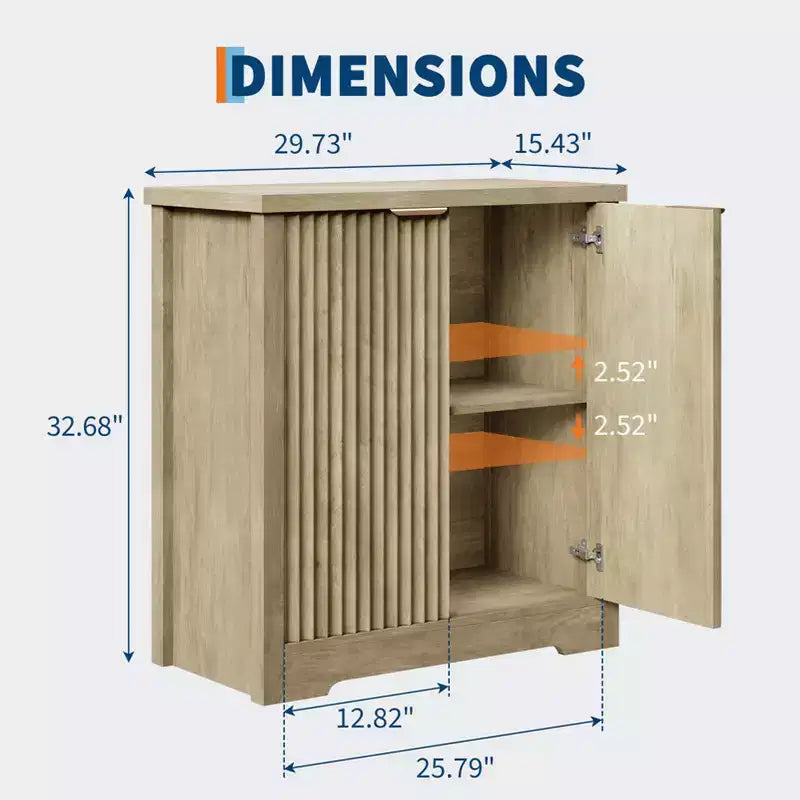 32.68 Buffet de salle à manger cannelé, Credenza moderne en bois avec portes et étagères pour salon, cuisine, salle à manger, couloir