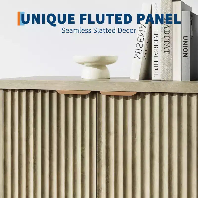 32.68 Buffet de salle à manger cannelé, Credenza moderne en bois avec portes et étagères pour salon, cuisine, salle à manger, couloir
