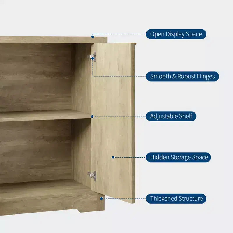 32.68 Buffet de salle à manger cannelé, Credenza moderne en bois avec portes et étagères pour salon, cuisine, salle à manger, couloir