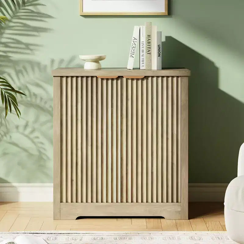 32.68 Buffet de salle à manger cannelé, Credenza moderne en bois avec portes et étagères pour salon, cuisine, salle à manger, couloir