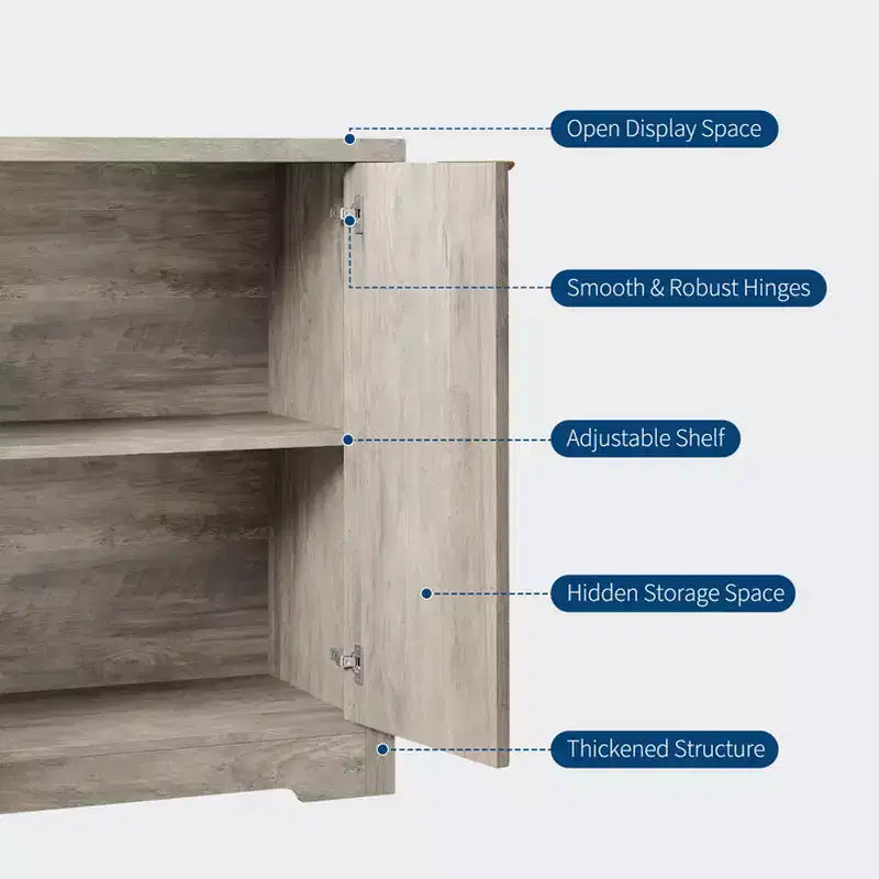 32.68 Buffet de salle à manger cannelé, Credenza moderne en bois avec portes et étagères pour salon, cuisine, salle à manger, couloir