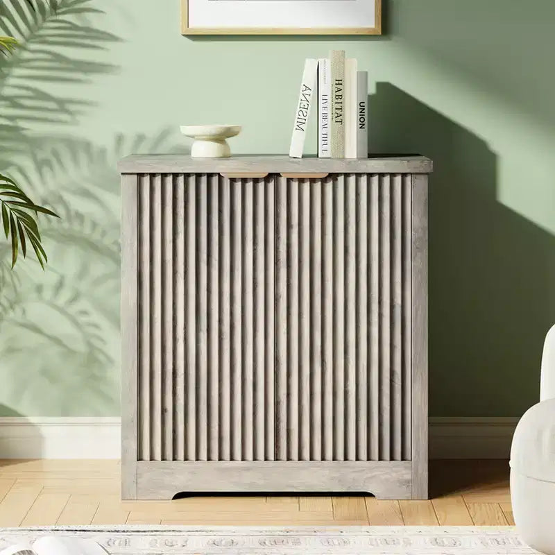 32.68 Buffet de salle à manger cannelé, Credenza moderne en bois avec portes et étagères pour salon, cuisine, salle à manger, couloir