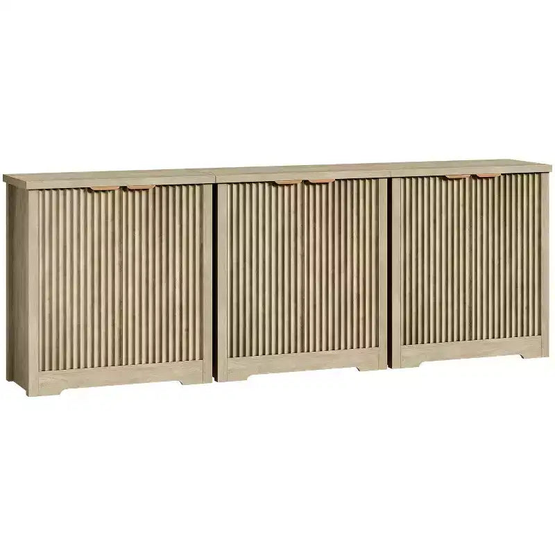 32.68 Buffet de salle à manger cannelé, Credenza moderne en bois avec portes et étagères pour salon, cuisine, salle à manger, couloir