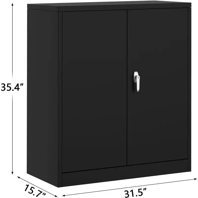 35 Armoire de rangement en métal avec 2 étagères réglables et portes verrouillables, armoire en acier robuste pour garage/bureau - Résistante à la rouille, montage facile
