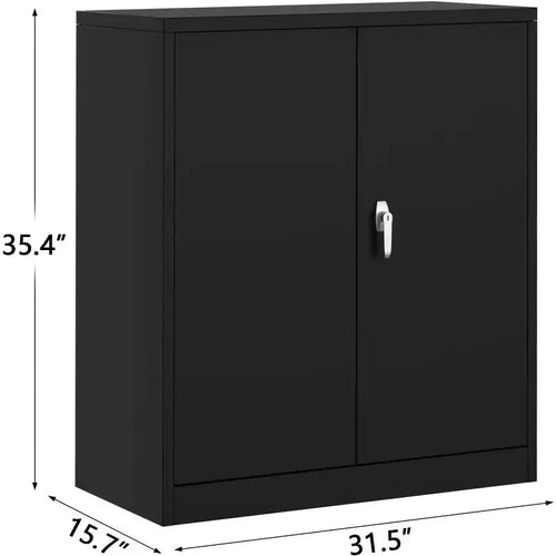 35 Armoire de rangement en métal avec 2 étagères réglables et portes verrouillables, armoire en acier robuste pour garage/bureau - Résistante à la rouille, montage facile