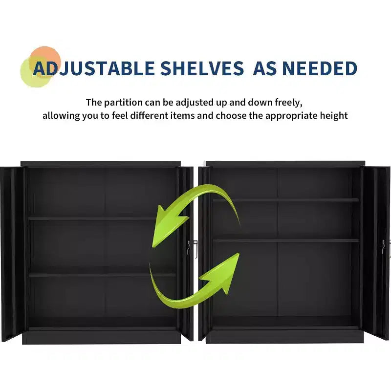 35 Armoire de rangement en métal avec 2 étagères réglables et portes verrouillables, armoire en acier robuste pour garage/bureau - Résistante à la rouille, montage facile