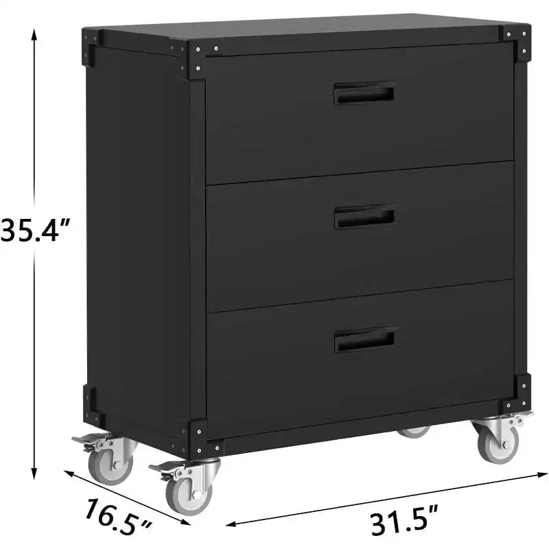 Servante d'atelier roulante 3 tiroirs - Établi mobile en métal avec roulettes pour garage, entrepôt, sous-sol et atelier (noir)