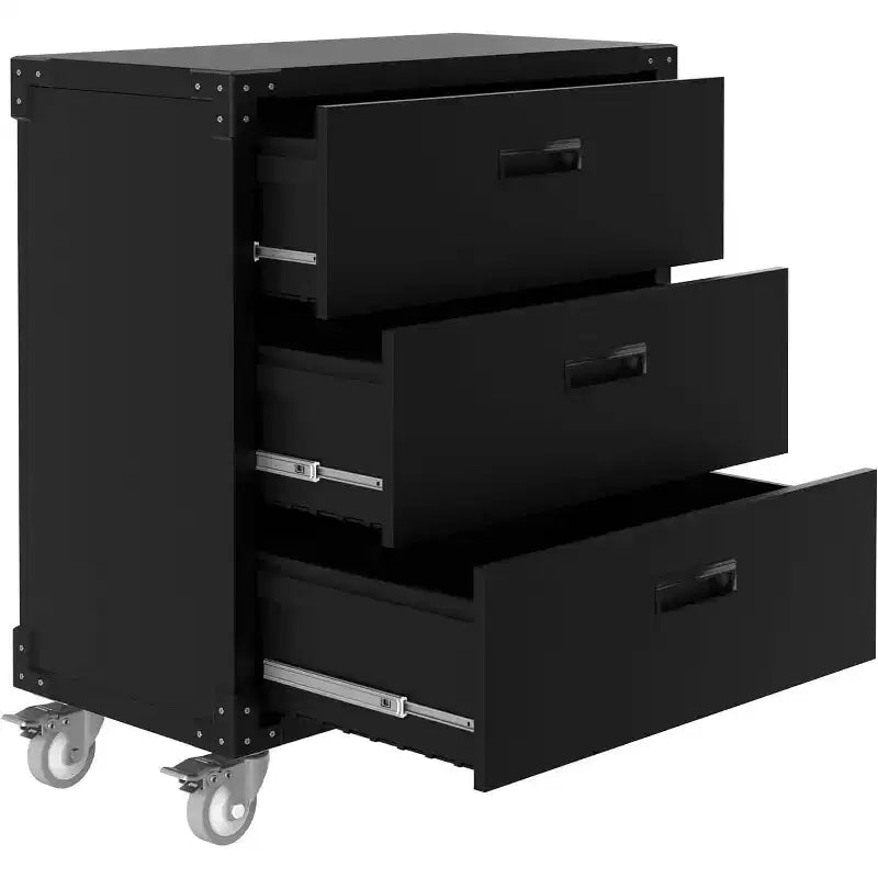 Servante d'atelier roulante 3 tiroirs - Établi mobile en métal avec roulettes pour garage, entrepôt, sous-sol et atelier (noir)