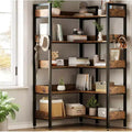 5 Tier Convertible Corner Book Shelf, Modern Industrial Bookcase, L Shaped Storage Display Shelf for Home Office, Living Room, Study Room
