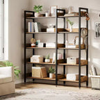 Étagère d'angle convertible à 5 niveaux, Bibliothèque industrielle moderne, Étagère de rangement en forme de L pour bureau, salon, salle d'étude