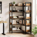 Étagère d'angle convertible à 5 niveaux, Bibliothèque industrielle moderne, Étagère de rangement en forme de L pour bureau, salon, salle d'étude
