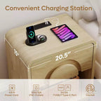Table de chevet Bestier avec station de charge, table d'appoint LED moderne avec tiroir et étagère ouverte pour chambre et salon, chêne naturel