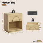 Table de chevet Bestier avec station de charge, table d'appoint LED moderne avec tiroir et étagère ouverte pour chambre et salon, chêne naturel