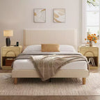 Table de chevet Bestier avec station de charge, table d'appoint LED moderne avec tiroir et étagère ouverte pour chambre et salon, chêne naturel