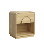 Table de chevet Bestier avec station de charge, table d'appoint LED moderne avec tiroir et étagère ouverte pour chambre et salon, chêne naturel