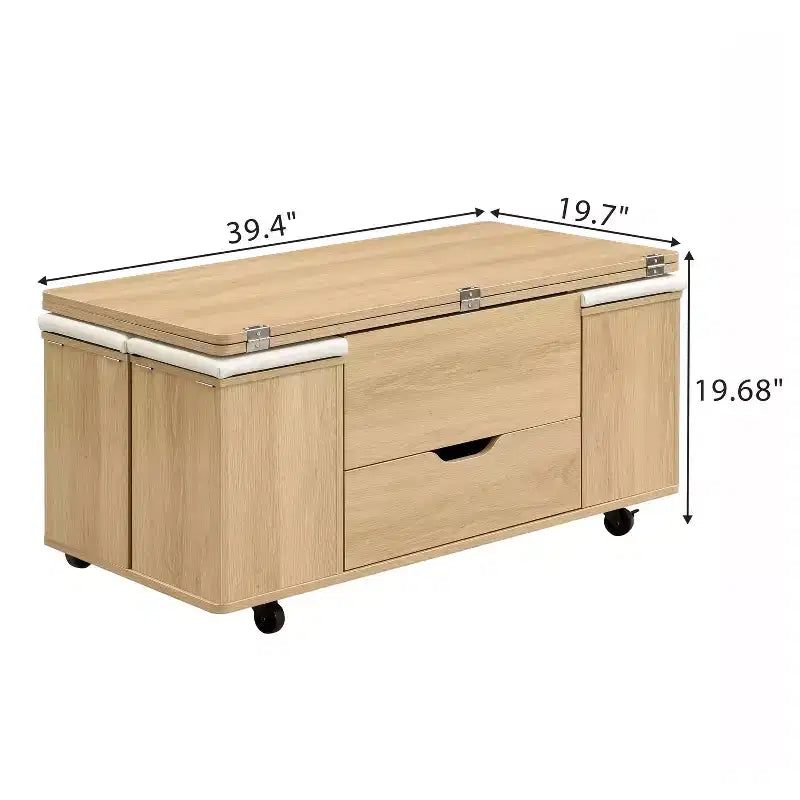Christopher Knight Home Olia, table basse relevable multifonctionnelle moderne avec rangement dissimulé, 4 tabourets et roulettes verrouillables