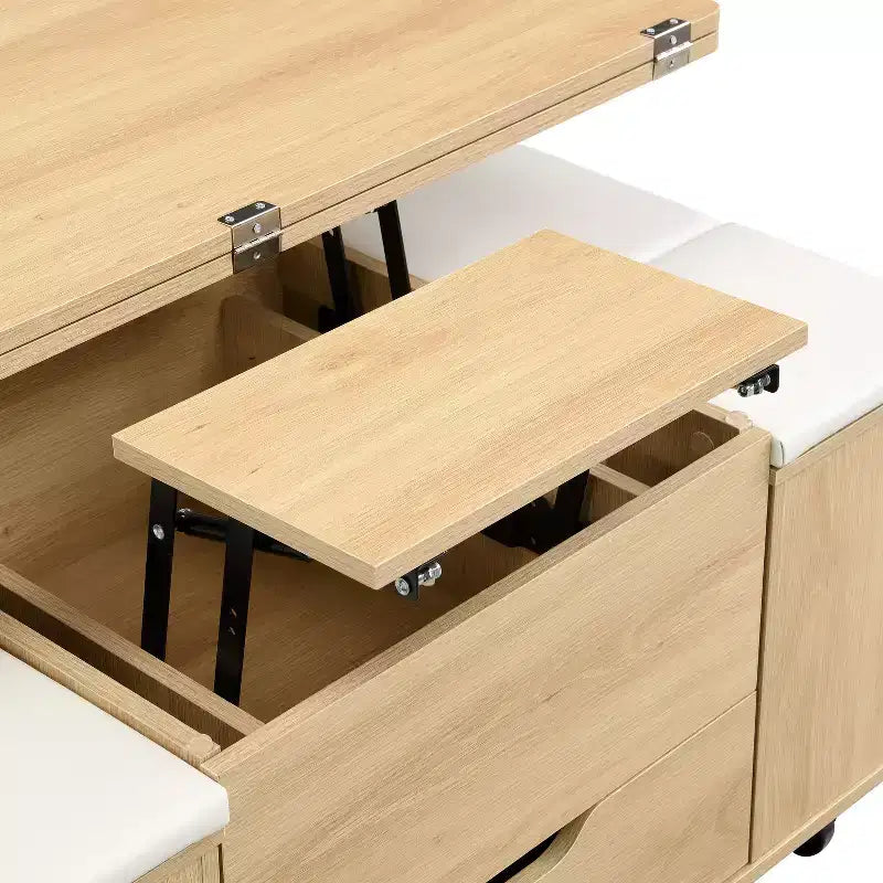 Christopher Knight Home Olia, table basse relevable multifonctionnelle moderne avec rangement dissimulé, 4 tabourets et roulettes verrouillables