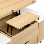 Christopher Knight Home Olia, table basse relevable multifonctionnelle moderne avec rangement dissimulé, 4 tabourets et roulettes verrouillables