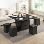 Christopher Knight Home Olia, table basse relevable multifonctionnelle moderne avec rangement dissimulé, 4 tabourets et roulettes verrouillables