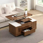 Christopher Knight Home Olia, table basse relevable multifonctionnelle moderne avec rangement dissimulé, 4 tabourets et roulettes verrouillables